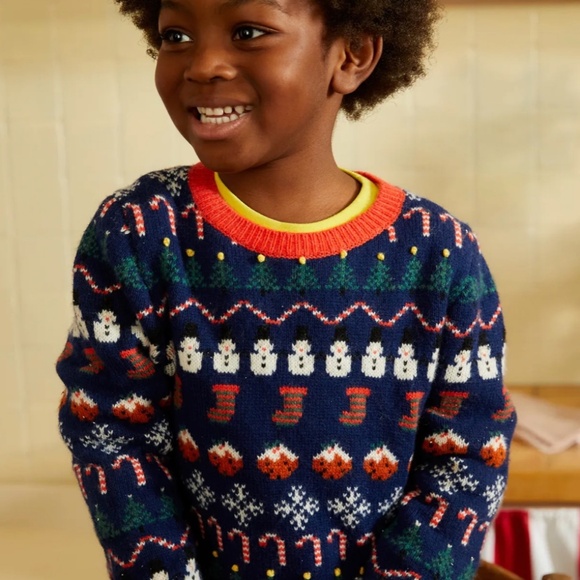 Mini Boden All Over Christmas Fairisle Navy Blue Sweater - Picture 7 of 7